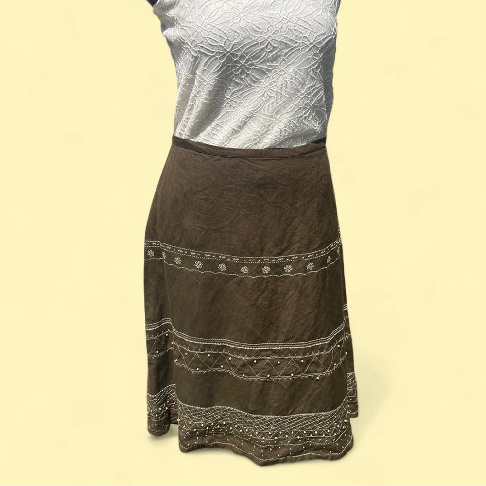 Elegant Army Green Embroidered Women's Skirt